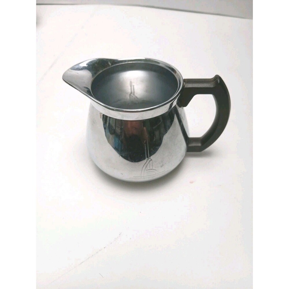 Vintage Sunbeam Chrome Silver Creamer Pitcher Black Handle Mid Century Modern